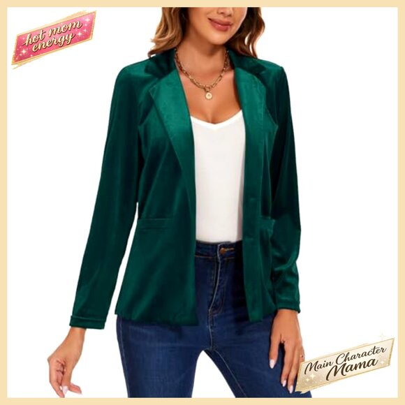 Velvet Blazer Jacket Long Sleeve Button Pockets Tailored Office Casual - Picture 5 of 6